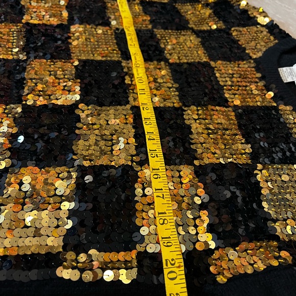 Vintage Eugenia By Angenie Black&Gold Sequin Sweater Lambswool Angora Nylon Med - Picture 12 of 14